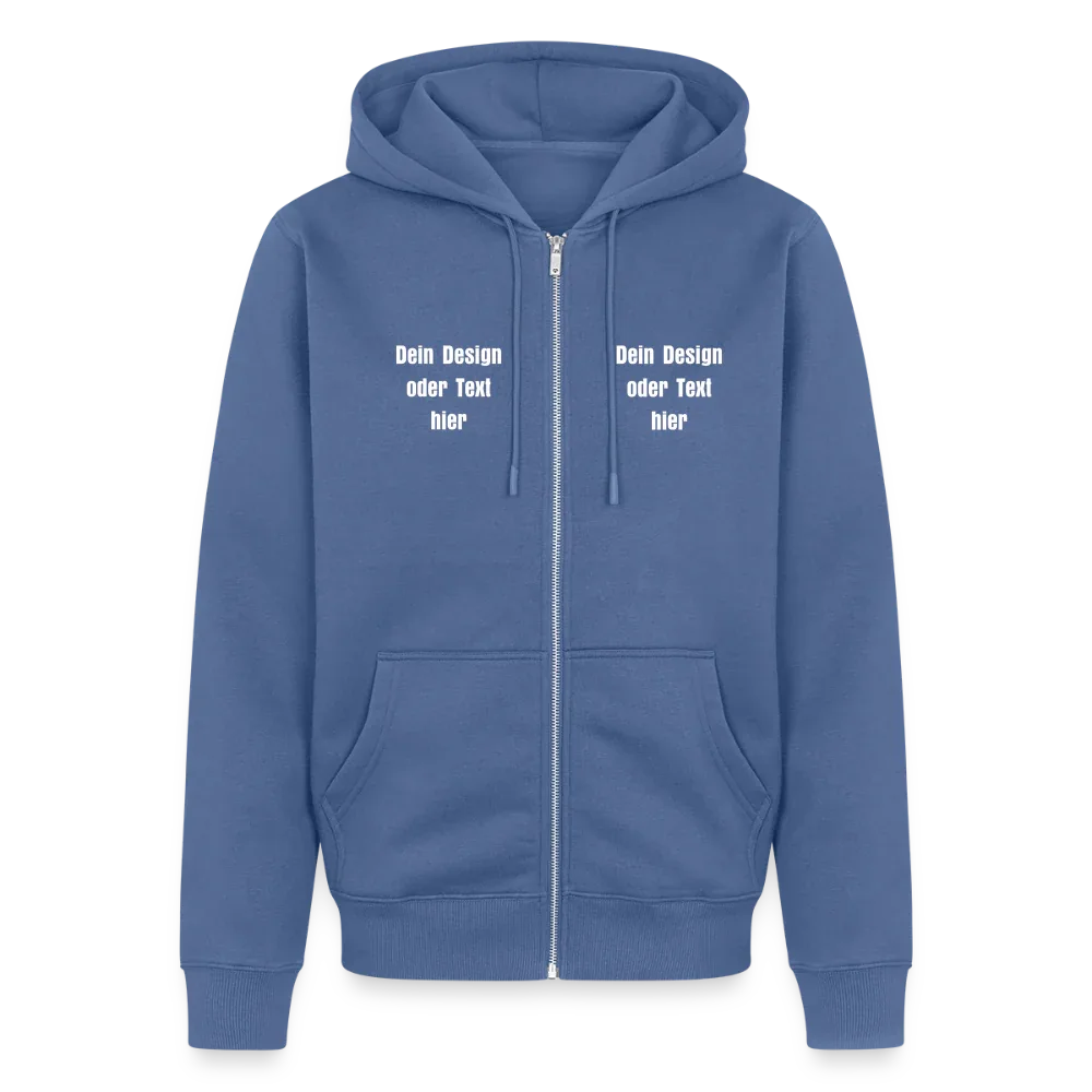 Männer Premium Kapuzenjacke - personalisierbare Vorder- und Rückseite - Taubenblau