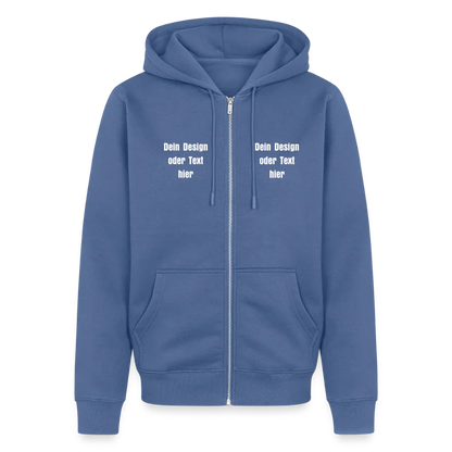 Männer Premium Kapuzenjacke - personalisierbare Vorder- und Rückseite - Taubenblau