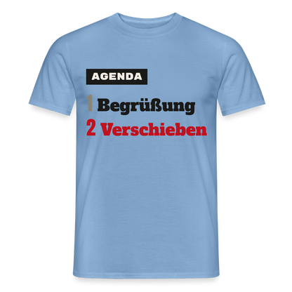Agenda: 1 Begrüßung, 2 Verschieben Motiv-T-Shirt für Männer, Farbe Carolina Blue