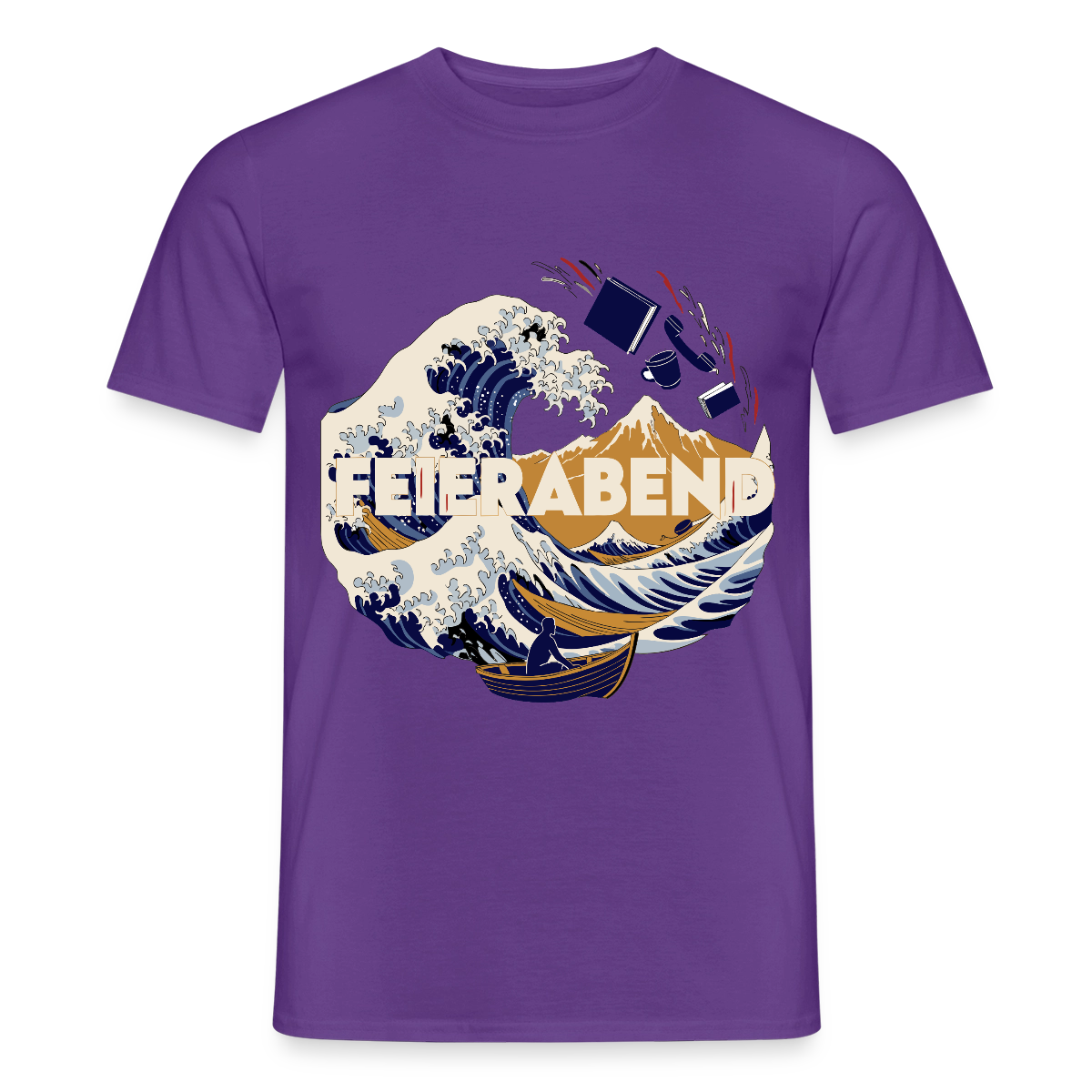 "Feierabend. Ukiyo-e-Motiv" Motiv-T-Shirt für Männer, Farbe Lila