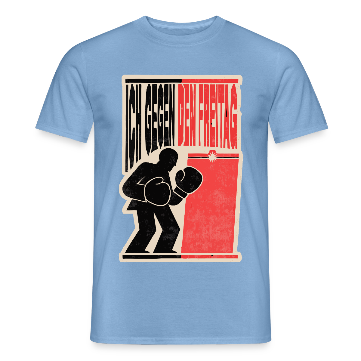 "Ich gegen den Freitag. Boxplakat-Motiv" Motiv-T-Shirt für Männer, Farbe Carolina Blue