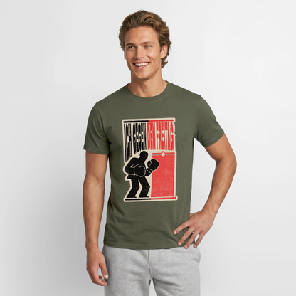 "Ich gegen den Freitag. Boxplakat-Motiv" Motiv-T-Shirt für Männer, Farbe Militärgrün