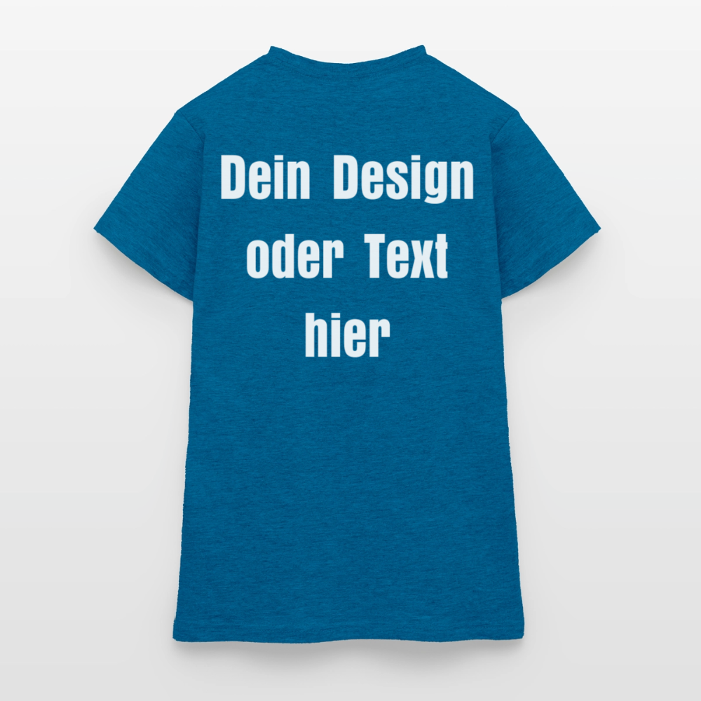 Frauen T-Shirt - personalisierbare Vorder- und Rückseite - Antikblaues Saphir meliert