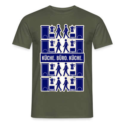 Küche. Büro. Küche. Motiv-T-Shirt für Männer, Farbe Militärgrün