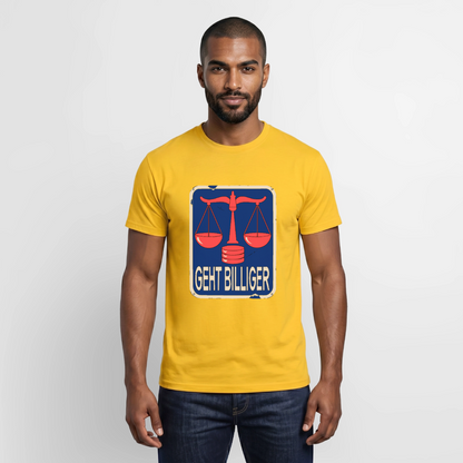 "Geht billiger. Emailschild-Motiv" Motiv-T-Shirt für Männer, Farbe Gelb