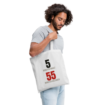5 Minuten Inhalt, 55 Minuten Kalender Stoffbeutel, Farbe Weiß, Model