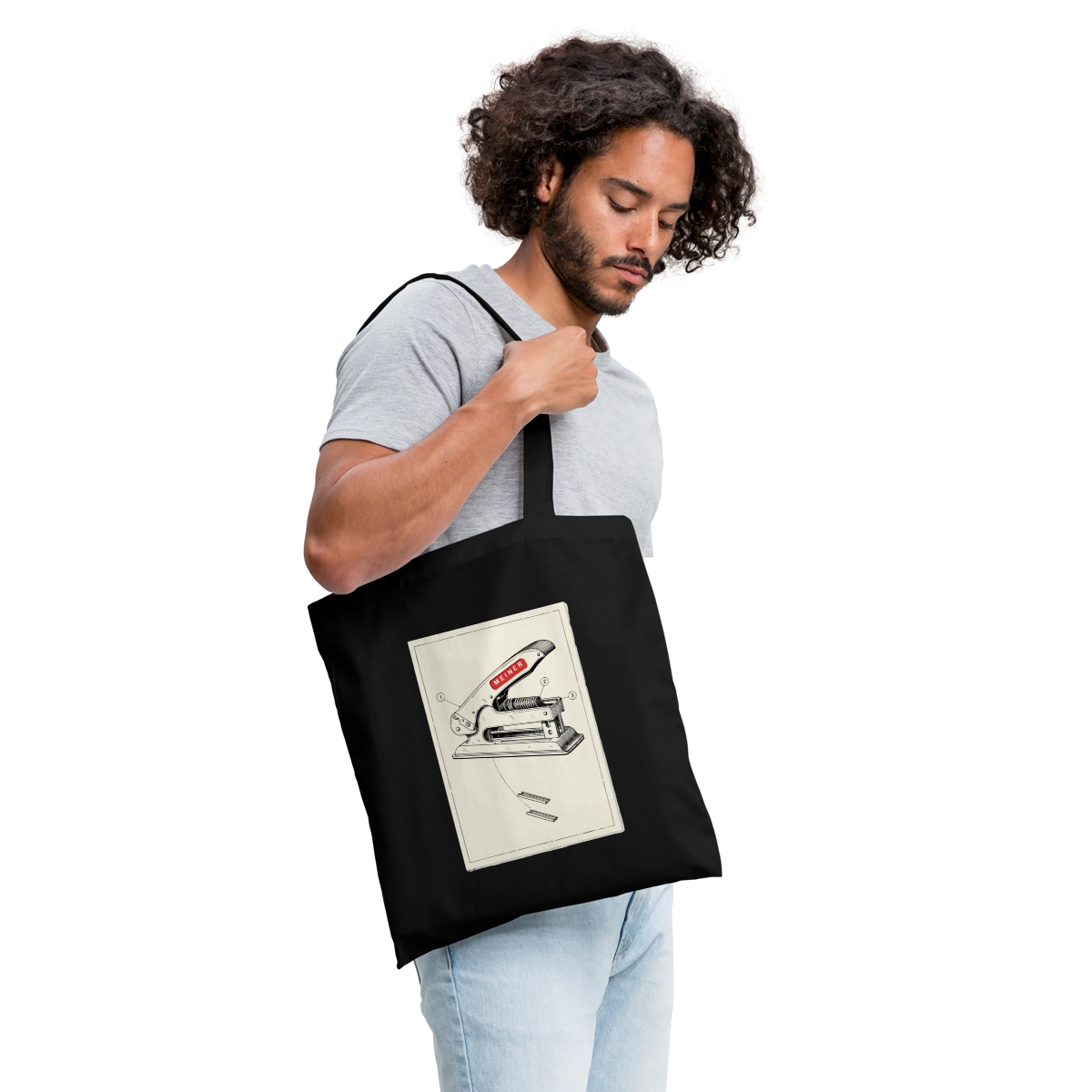 Meiner. Der Tacker kommt mit. Stoffbeutel, Farbe Schwarz, Model