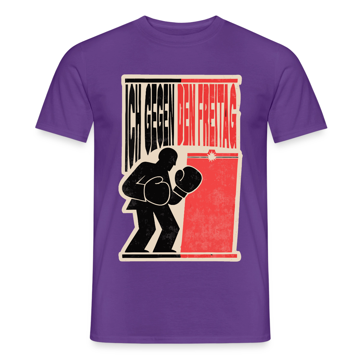 "Ich gegen den Freitag. Boxplakat-Motiv" Motiv-T-Shirt für Männer, Farbe Lila