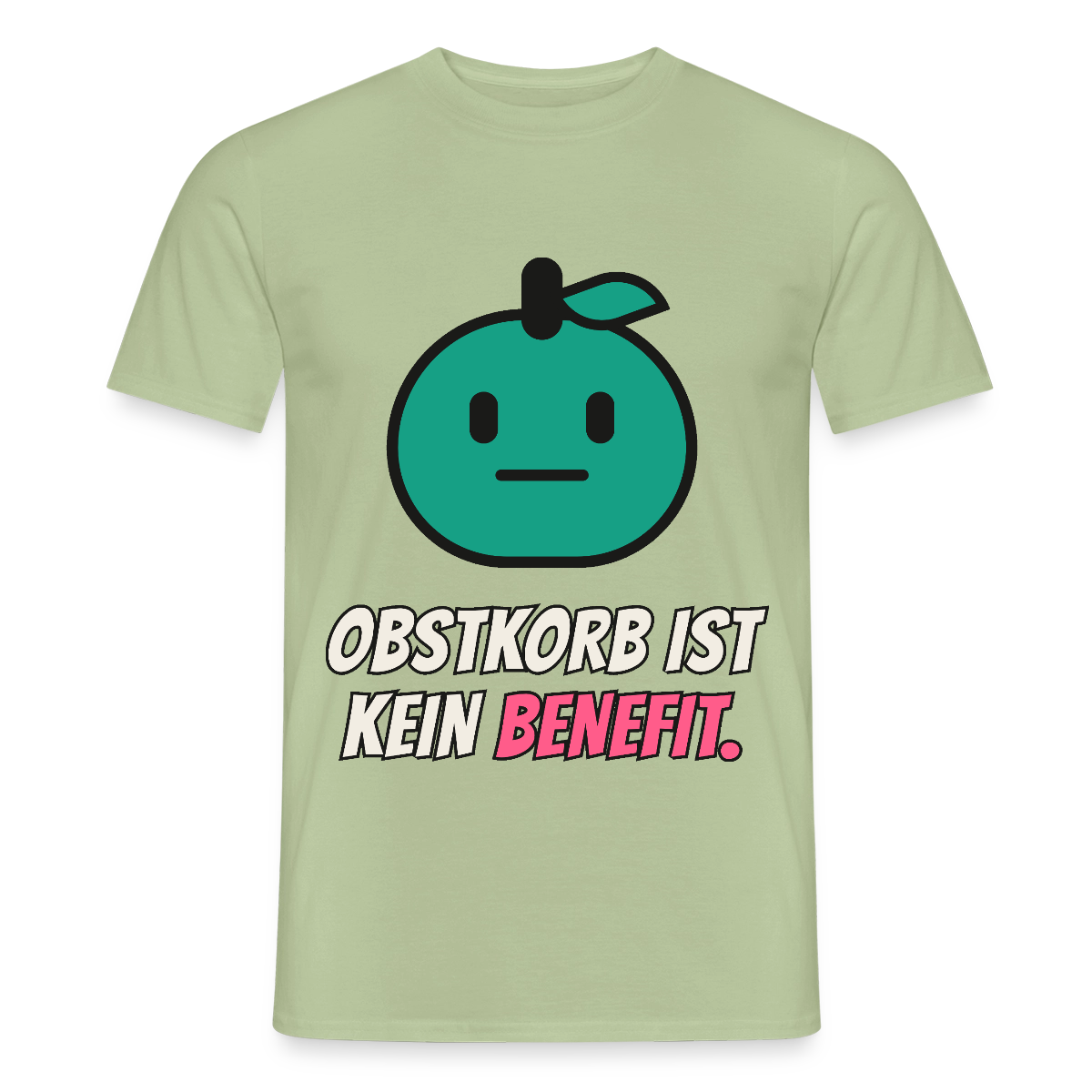 Obstkorb ist kein Benefit. Motiv-T-Shirt für Männer, Farbe Sage