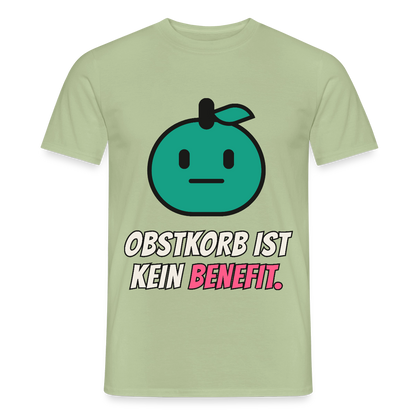 Obstkorb ist kein Benefit. Motiv-T-Shirt für Männer, Farbe Sage