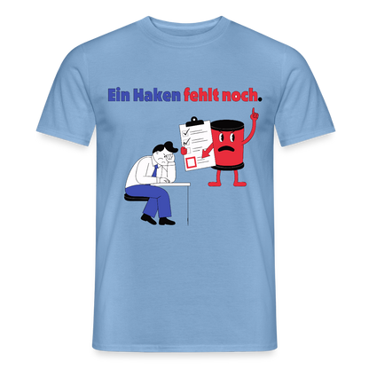 "Ein Haken fehlt noch. Comic-Motiv" Motiv-T-Shirt für Männer, Farbe Carolina Blue