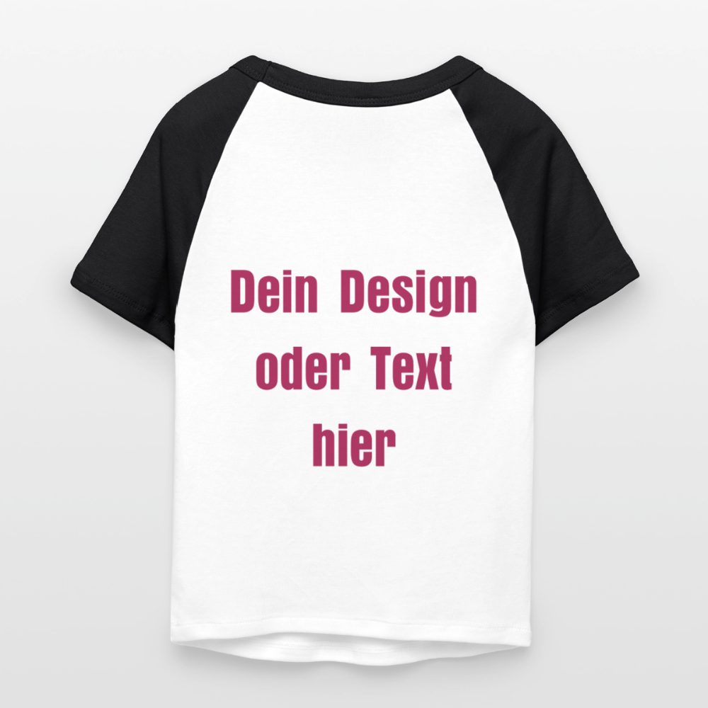 Frauen Cropped Baseball T-Shirt - personalisierbare Vorder- und Rückseite - Weiß/Schwarz