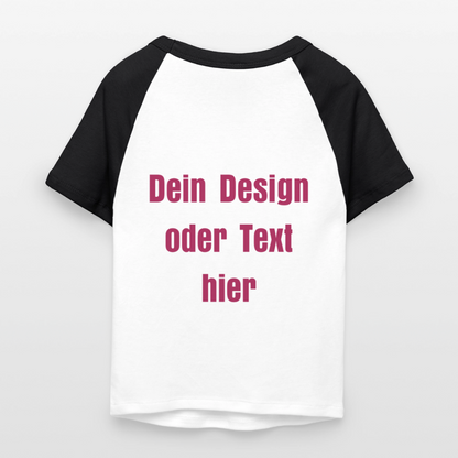 Frauen Cropped Baseball T-Shirt - personalisierbare Vorder- und Rückseite - Weiß/Schwarz