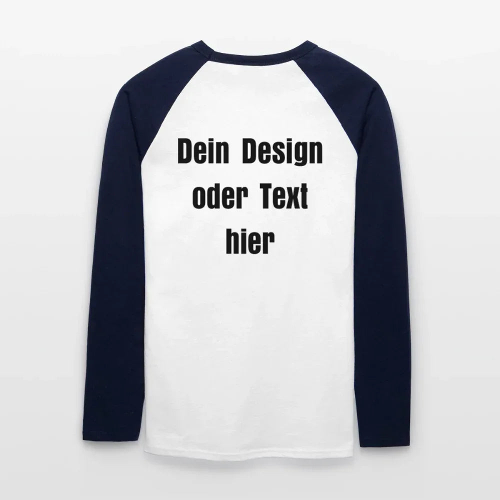 Männer Baseballshirt langarm - personalisierbare Vorder- und Rückseite - Weiß/Navy