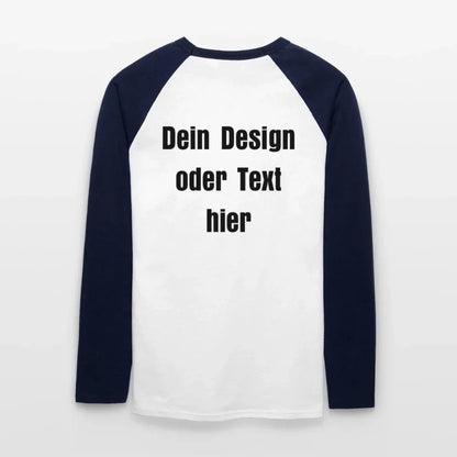 Männer Baseballshirt langarm - personalisierbare Vorder- und Rückseite - Weiß/Navy