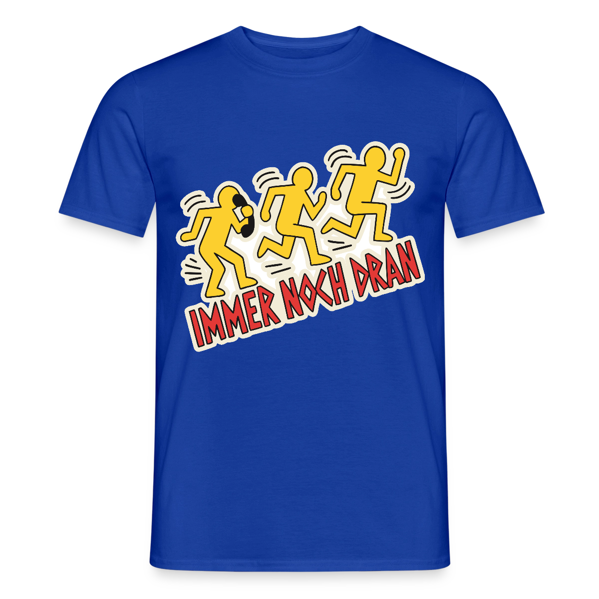Immer noch dran. Pop-Art-Motiv Motiv-T-Shirt für Männer, Farbe Dunkelblau