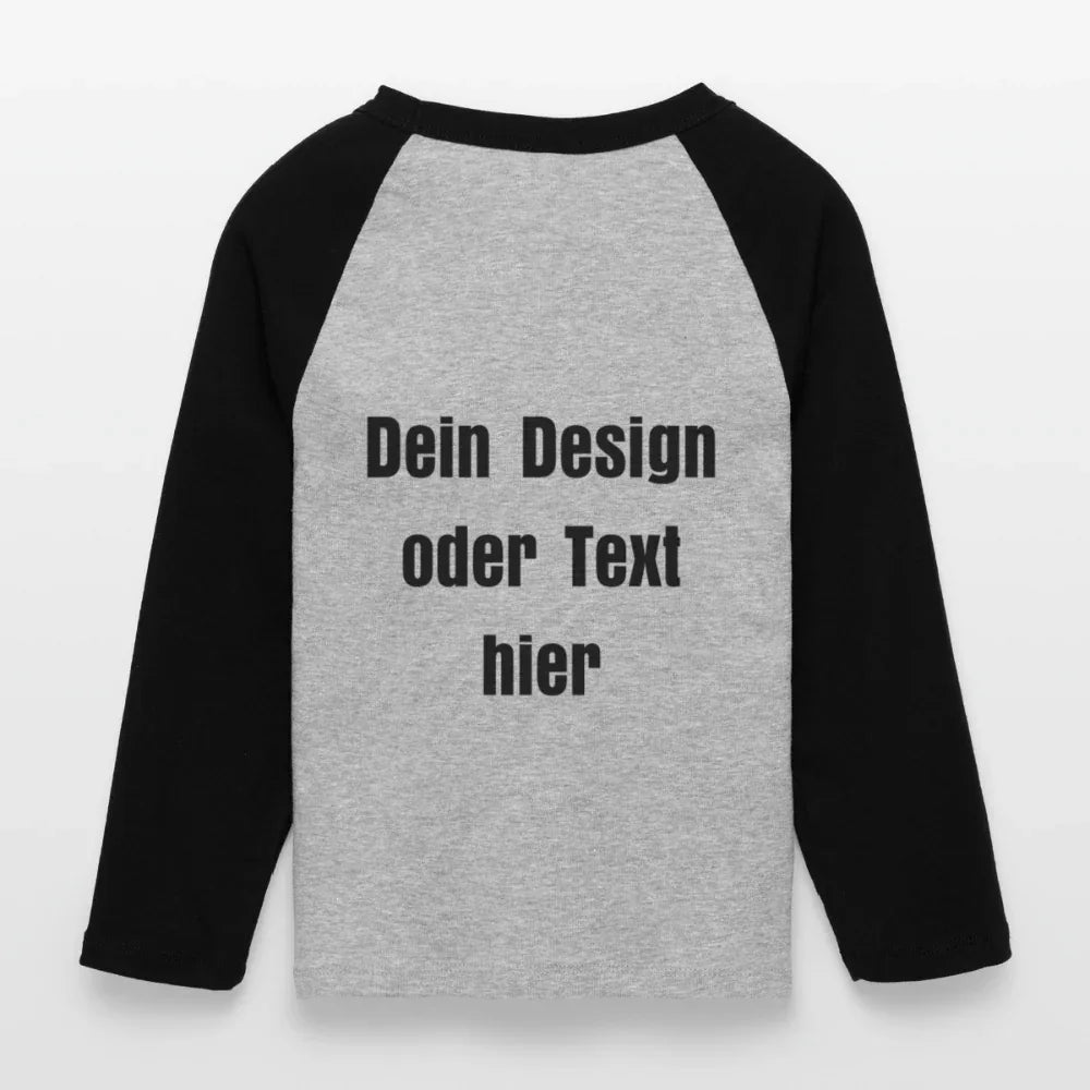 Frauen Cropped Baseball T-Shirt 3/4 Arm - personalisierbare Vorder- und Rückseite - Grau meliert/Schwarz