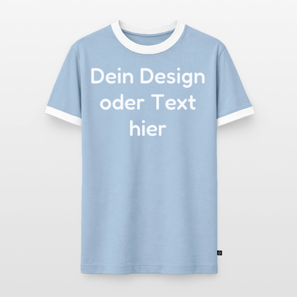 Männer Kontrast-T-Shirt - personalisierbare Vorder- und Rückseite - Hellblau/Weiß 