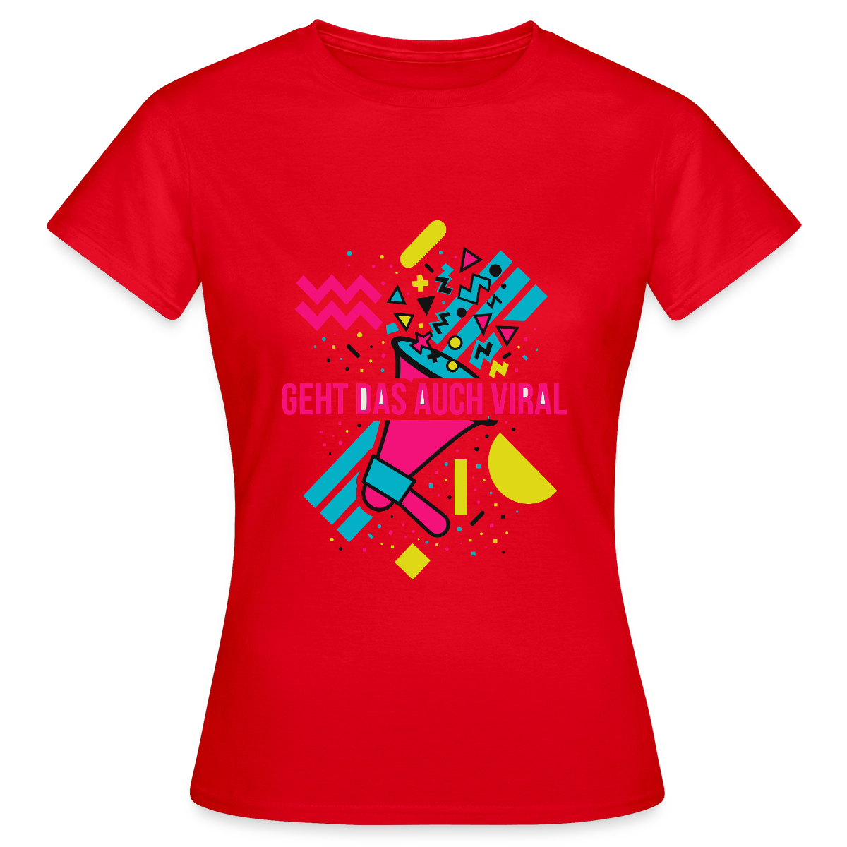 Geht das auch viral? Memphis-Motiv Motiv-T-Shirt für Frauen, Farbe Rot