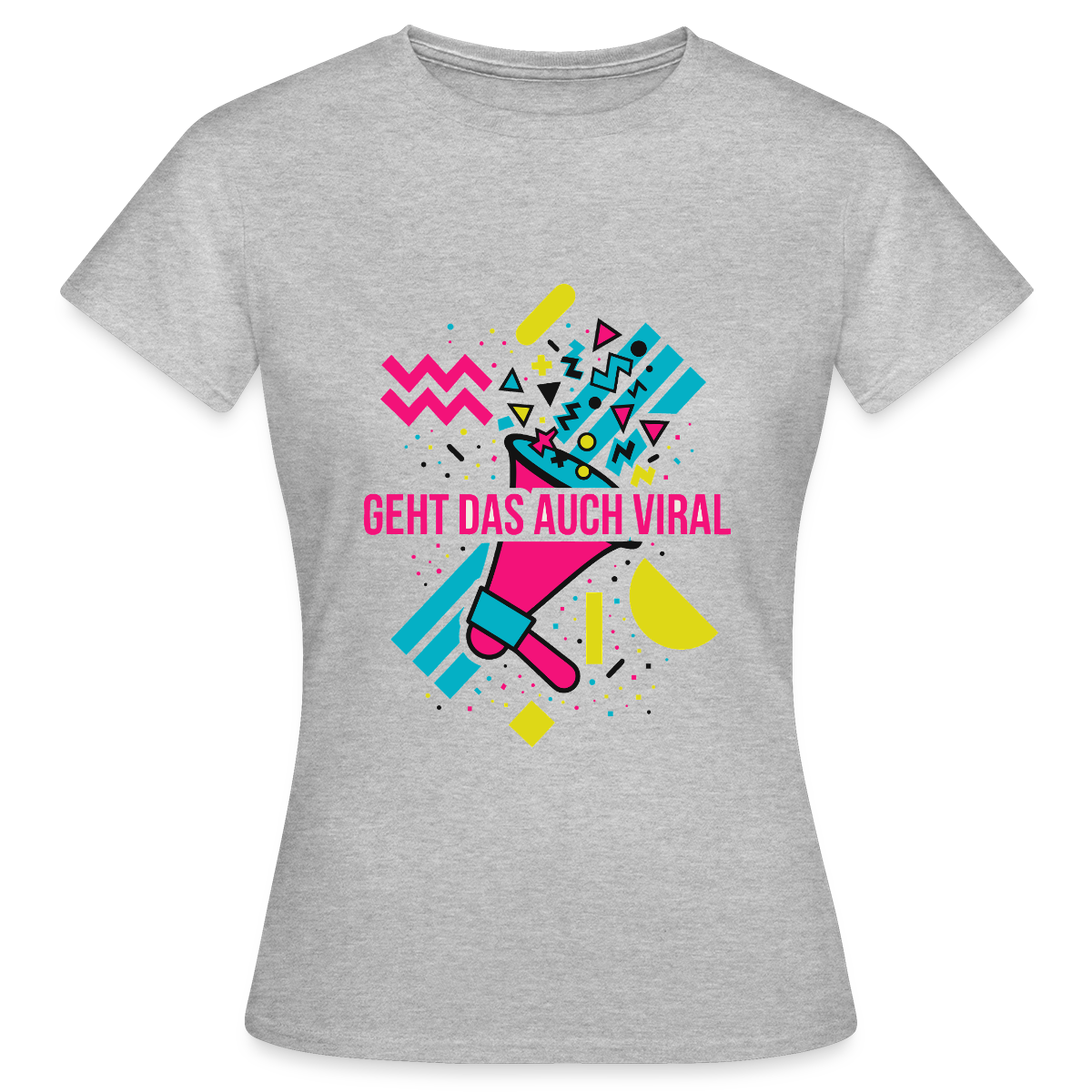 Geht das auch viral? Memphis-Motiv Motiv-T-Shirt für Frauen, Farbe Grau meliert