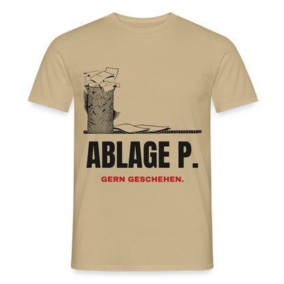 "Ablage P. Gern geschehen." Motiv-T-Shirt für Männer, Farbe Sandbeige