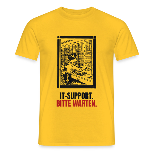 IT-Support. Bitte warten. Motiv-T-Shirt für Männer, Farbe Gelb
