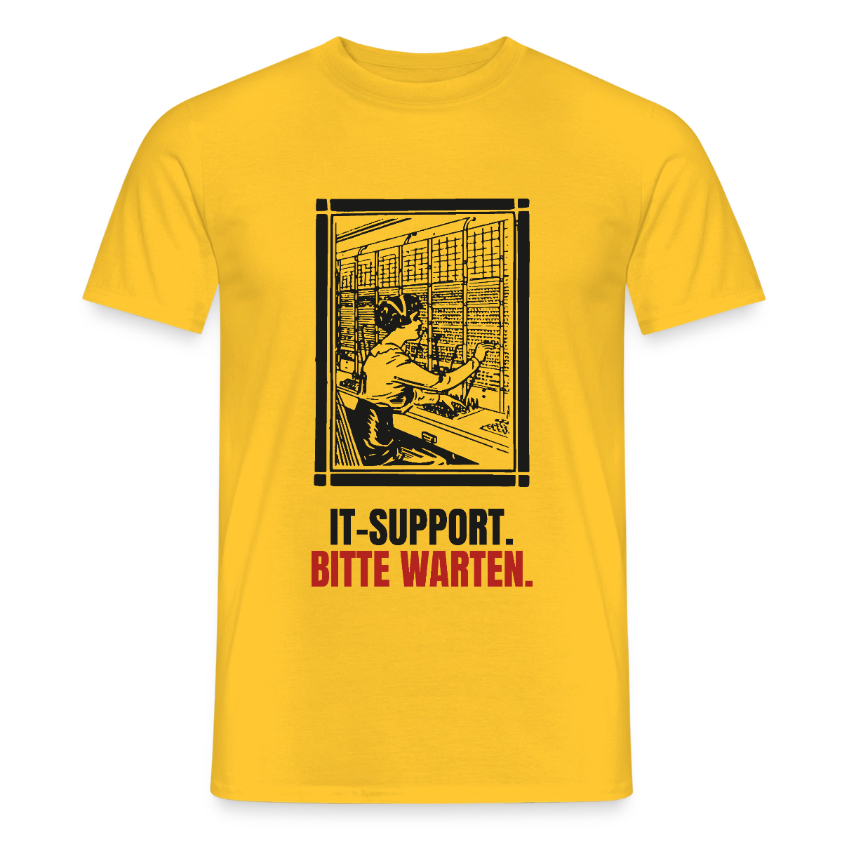 IT-Support. Bitte warten. Motiv-T-Shirt für Männer, Farbe Gelb