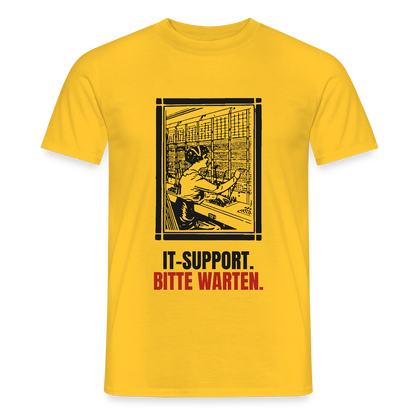 IT-Support. Bitte warten. Motiv-T-Shirt für Männer, Farbe Gelb
