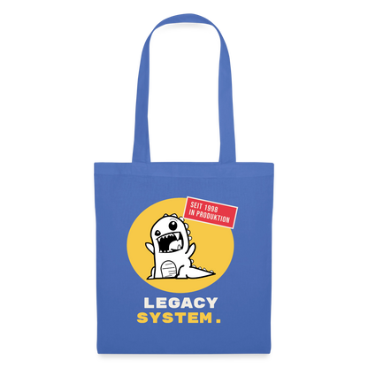 Legacy System. Seit 1998 in Produktion. Stoffbeutel, Farbe Hellblau