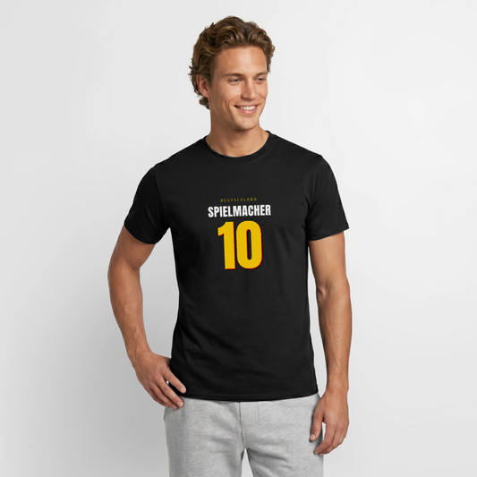 Spielmacher. Trikotnummer-Motiv Motiv-T-Shirt für Männer, Farbe Schwarz, Model