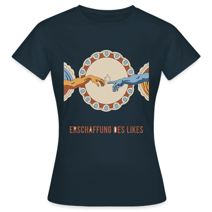 Erschaffung des Likes. Fresko-Motiv Motiv-T-Shirt für Frauen, Farbe Navy