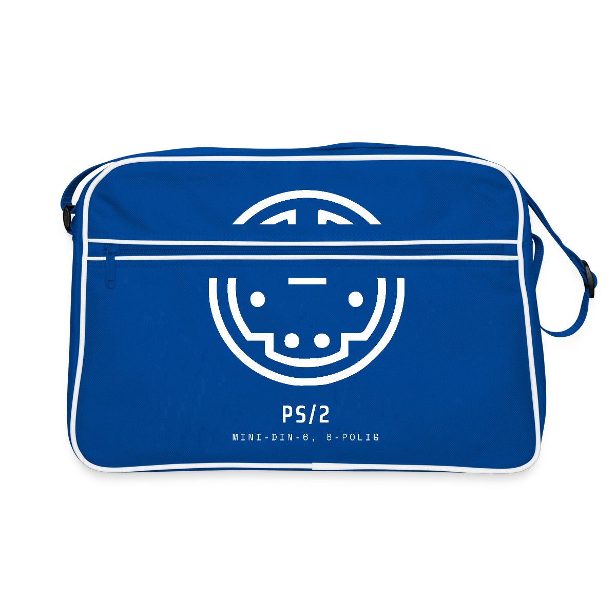 "PS/2, Mini-DIN-6" Motiv-Retro-Tasche, Farbe Blau/Weiß