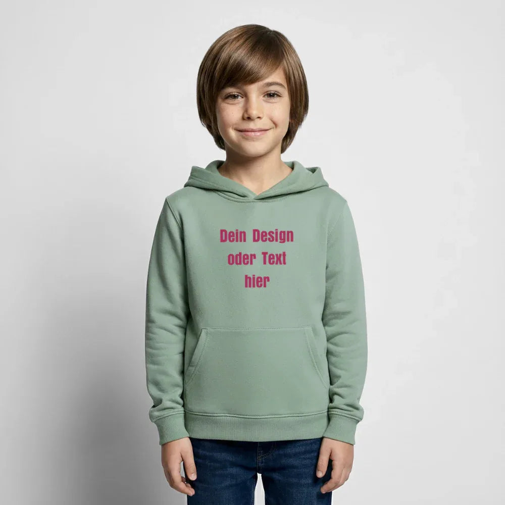 Kinder Hoodie - personalisierbare Vorder- und Rückseite - Graugrün
