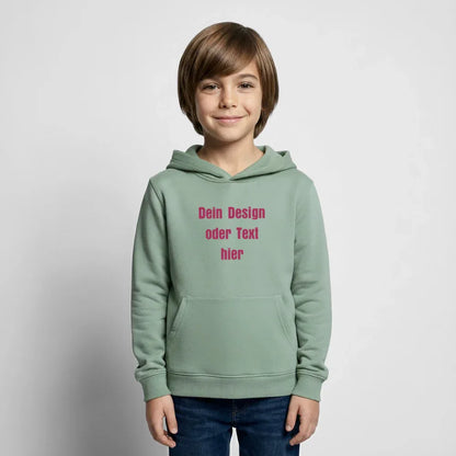 Kinder Hoodie - personalisierbare Vorder- und Rückseite - Graugrün