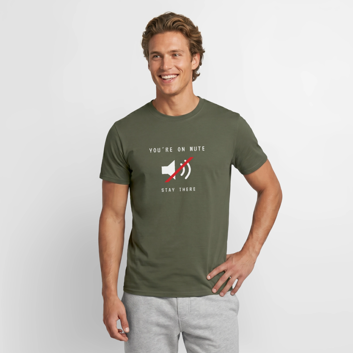 You're on mute. Strich-Motiv Motiv-T-Shirt für Männer, Farbe Militärgrün, Model