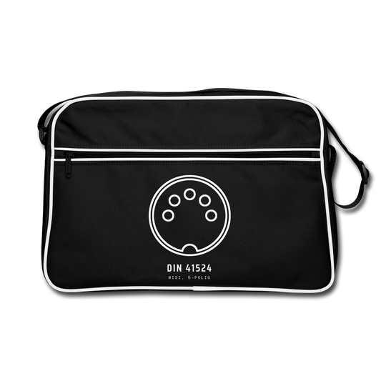 "DIN 41524, MIDI 5-polig" Motiv-Retro-Tasche, Farbe Schwarz/Weiß