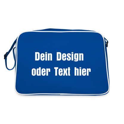 Retro Tasche mit Reißverschluss - personalisierbar - Blau/Weiß