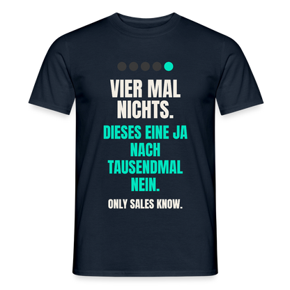 Vier Mal nichts. Dieses eine Ja nach tausendmal Nein. Motiv-T-Shirt für Männer, Farbe Navy