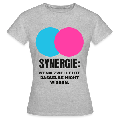 Synergie: Wenn zwei Leute dasselbe nicht wissen. Motiv-T-Shirt für Frauen, Farbe Grau meliert