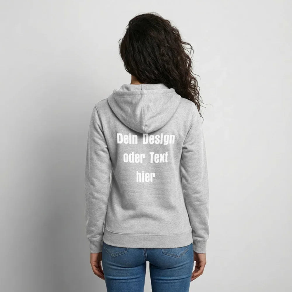 Unisex Kapuzenjacke - personalisierbare Vorder- und Rückseite - Hellgrau meliert