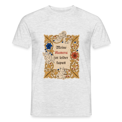Meine Kamera ist leider kaputt. Buchmalerei-Motiv Motiv-T-Shirt für Männer, Farbe Grau meliert, Model