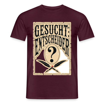 Gesucht: Entscheider. Steckbrief-Motiv Motiv-T-Shirt für Männer, Farbe Ziegelrot
