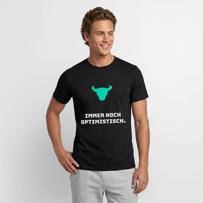 "Immer noch optimistisch." Motiv-T-Shirt für Männer, Farbe Schwarz, Model