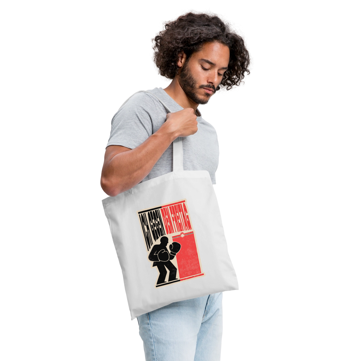 "Ich gegen den Freitag. Boxplakat-Motiv" Stoffbeutel, Farbe Weiß