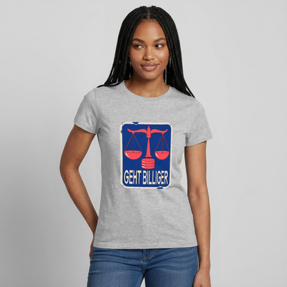 "Geht billiger. Emailschild-Motiv" Motiv-T-Shirt für Frauen, Farbe Grau meliert