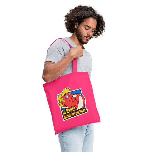 "In Rente. Nicht erreichbar. Popart-Motiv" Stoffbeutel, Farbe Azalea, Model