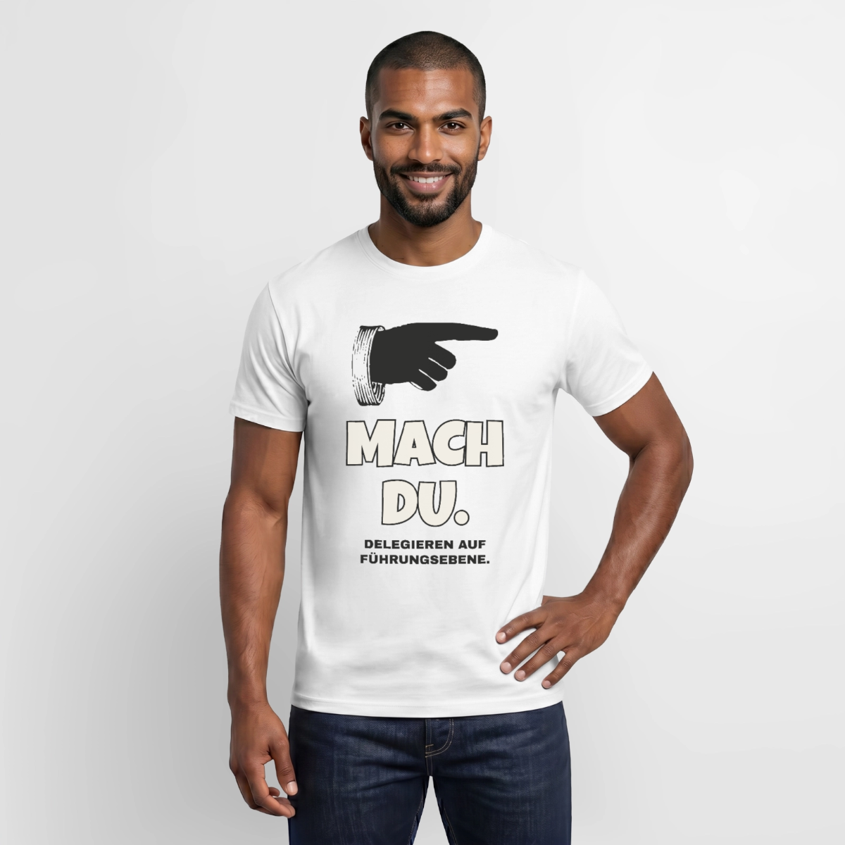 "Mach du. Delegieren auf Führungsebene." Motiv-T-Shirt für Männer, Farbe Weiß