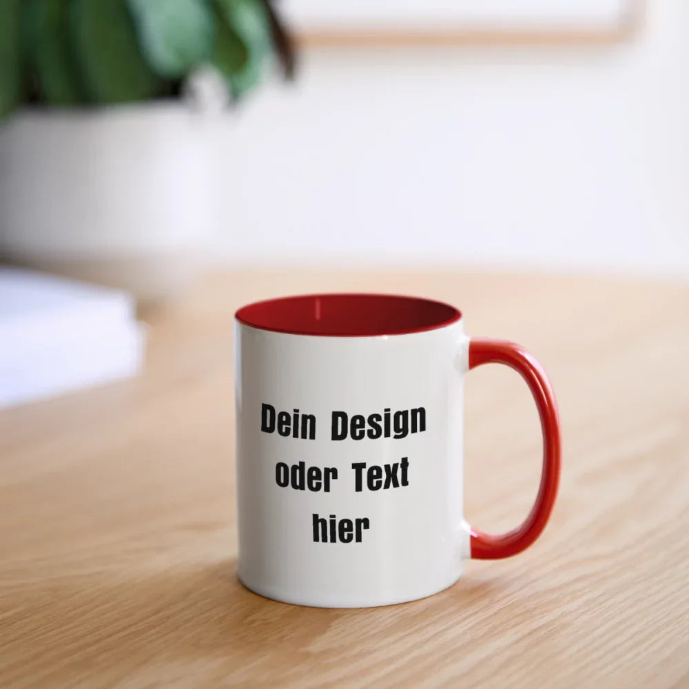 Keramiktasse zweifarbig 325ml - personalisierbar - Weiß/Rot