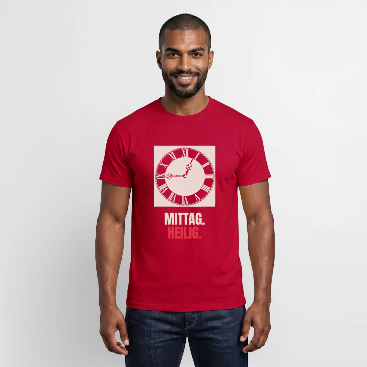 "Mittag. Heilig." Motiv-T-Shirt für Männer, Farbe Rot