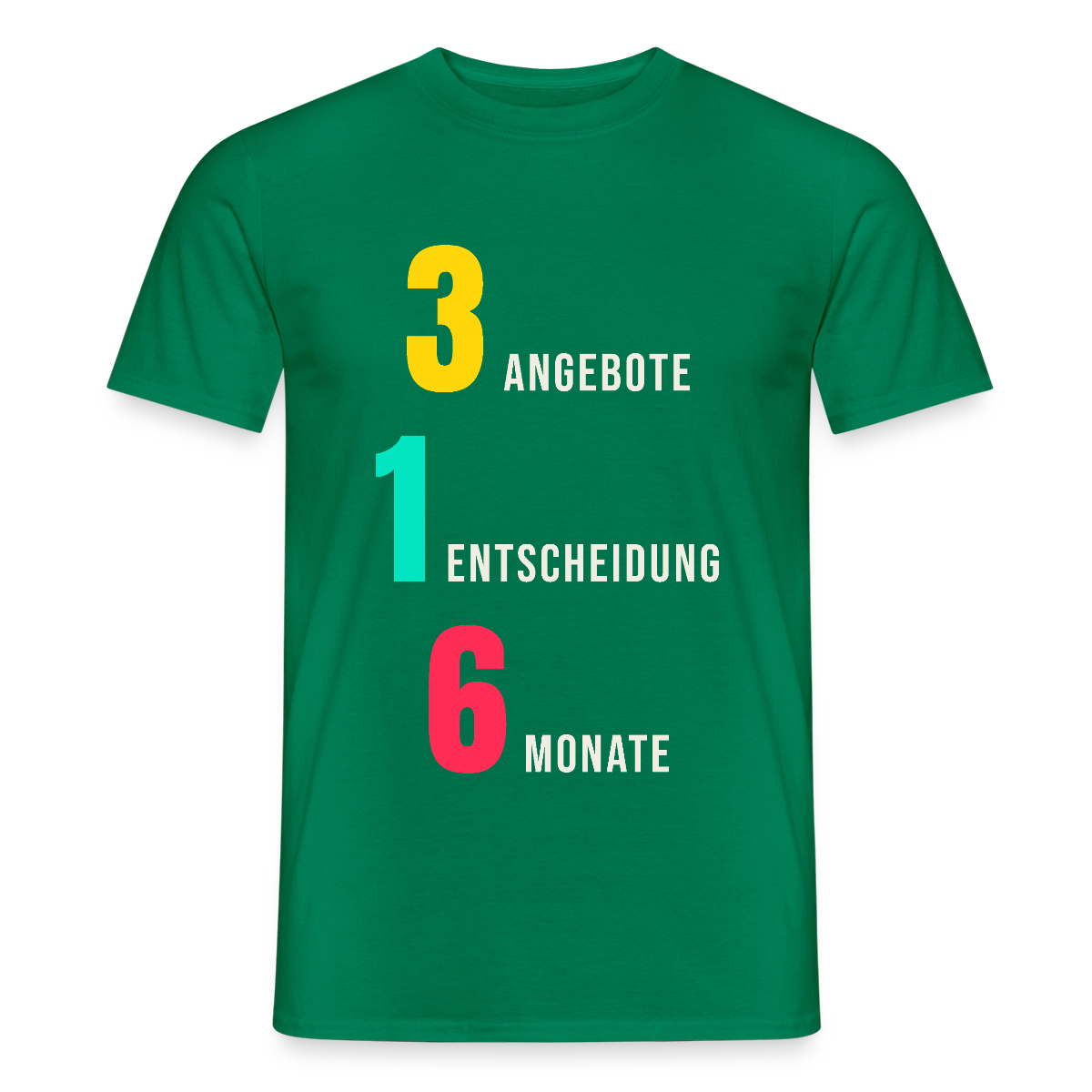"3 Angebote. 1 Entscheidung. 6 Monate." Motiv-T-Shirt für Männer, Farbe Kelly Green